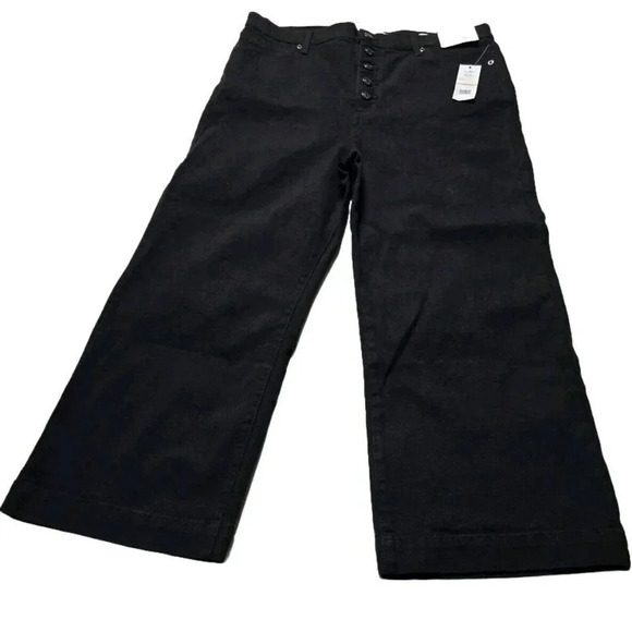 Sam Edelman CODIE Button Fly High Rise Wide Leg Ankle Crop Jeans Size 33 Black - Picture 1 of 11